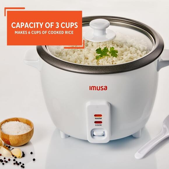 USA GAU-00011 Electric Nonstick Rice Cooker 3-Cup (Uncooked) 6-Cup (Cooked), Whi - Picture 4 of 8